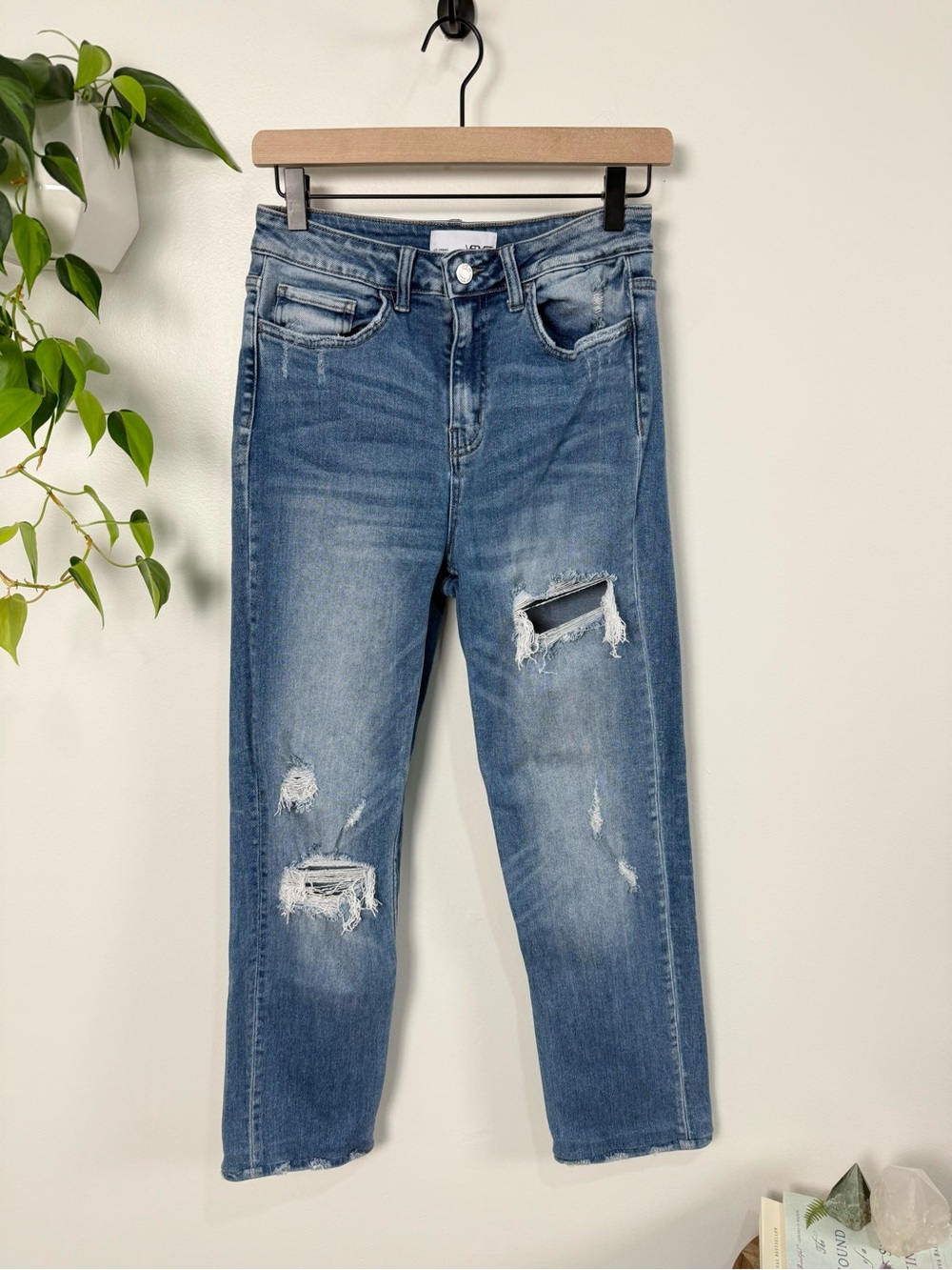 Vervet‎ High Rise Distressed Straight Leg Jeans Medium Wash Size 27 90s Casual
